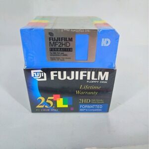Fuji Fujifilm 2HD 3.5 Floppy Disks Multicolor 25 Pack IBM Formatted MF2HD New